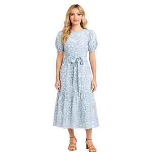 Cartolina Nantucket, 100% Cupro Chic Blue Floral Maxi Dress, Size S